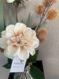 Bruin/jade kleurige vaas met beige, oker en grijs/groene tinten