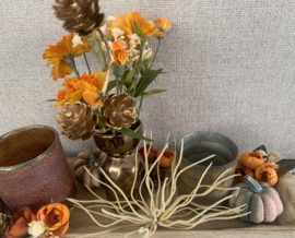Herfstschaal met oranje, beige, roeste en gouden tinten incl. theelichthouders