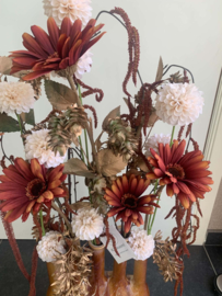 Flesvaas met roeste, bordeaux, beige en gouden tinten