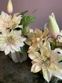 Groene vaasjes met clematis