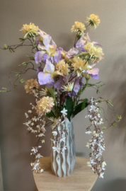 Speciale geribbelde vaas met paarse, gele, zalme, bruine, groene tinten