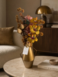 Gouden metalen vaas met beige, oker, zalme tinten