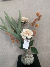 Bruin/jade kleurige vaas met beige, oker en grijs/groene tinten