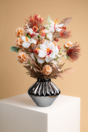 Tropisch bloemstuk met hibiscus zalm, oranje, roeste tinten