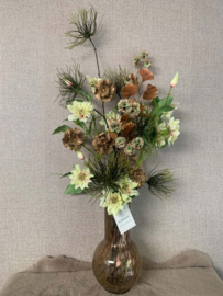 Glazen vaas met gouden, groene, bruine en zalme tinten