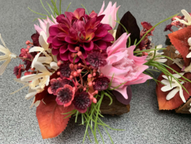 Boomschors mandje met bordeaux, roze, beige tinten