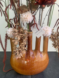 Flesvaas met roeste, bordeaux, beige en gouden tinten