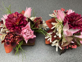 Boomschors mandje met bordeaux, roze, beige tinten
