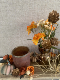 Herfstschaal met oranje, beige, roeste en gouden tinten incl. theelichthouders