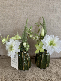 Groen cactusvaasje met witte en groene tinten