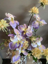 Speciale geribbelde vaas met paarse, gele, zalme, bruine, groene tinten