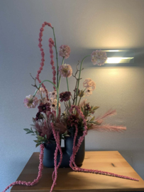 Buisvaas zwart met bordeau / roze tinten