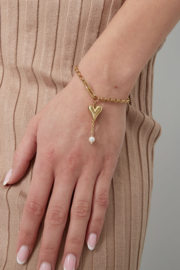 Bedelarmband met hart  - Goud- Stainless Steel
