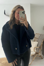 KIRSTEN - Korte teddy jas - Blauw
