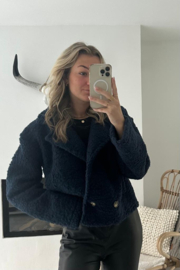 KIRSTEN - Korte teddy jas - Blauw