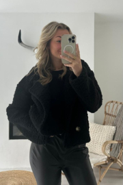 KIRSTEN - Korte teddy jas - Zwart