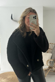KIRSTEN - Korte teddy jas - Zwart