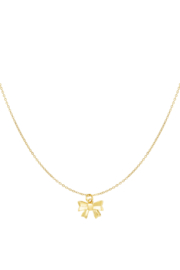 Ketting met strik bedel - Goud- Stainless Steel