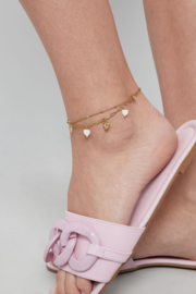 Enkelbandje dubbel met hart bedel - Goud- Stainless Steel