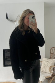 KIRSTEN - Korte teddy jas - Zwart