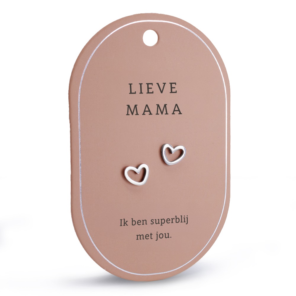 🤍 Zilverkleurige Hartjes Oorbellen – “Lieve mama...”