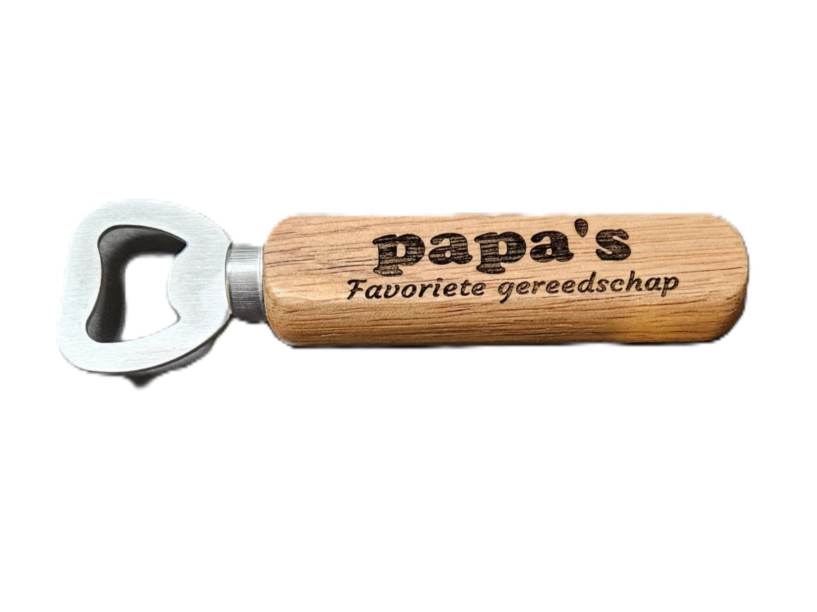 Houten Bieropener – “Papa’s Favoriete Gereedschap”