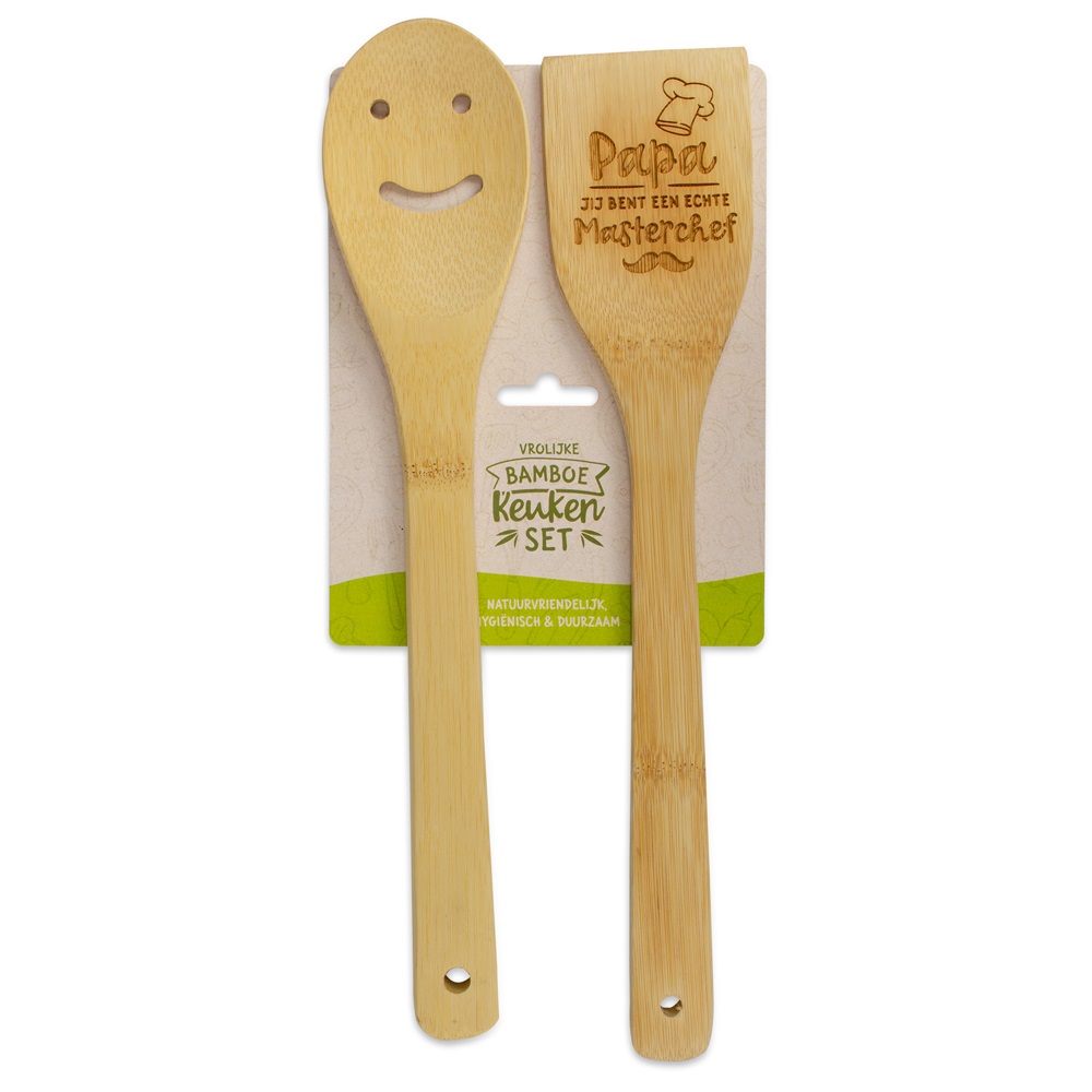 🍴 Bamboe Lepel & Spatel Set – “Papa jij bent... een echte masterchef”