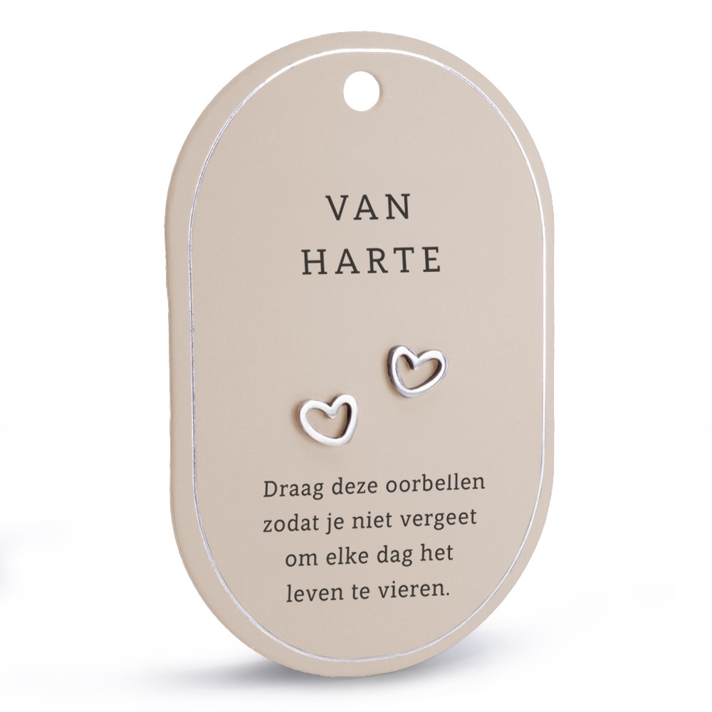 💖 Zilverkleurige Hartjes Oorbellen – “Van Harte...”