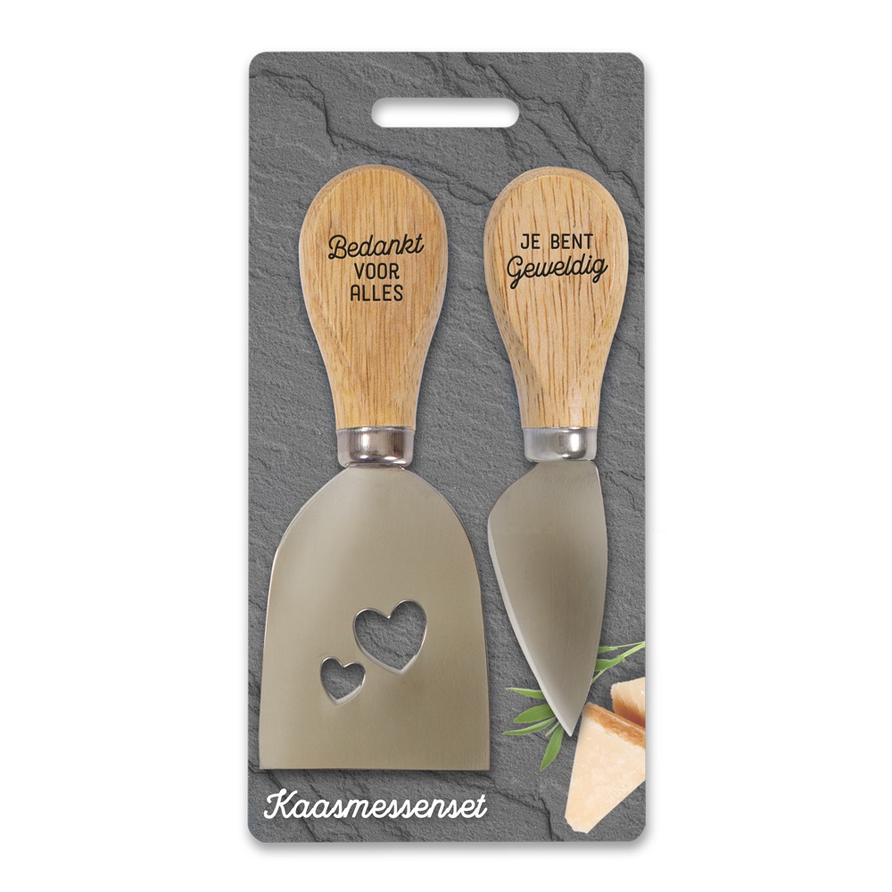 🔪 Set Kaasmesjes – “Bedankt” Cadeau met Stijl