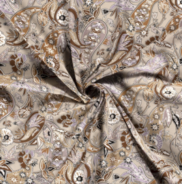 Viscose poplin paisley bloemen beige