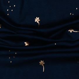 Tricot foil flowers & dots navy