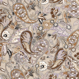 Viscose poplin paisley bloemen beige