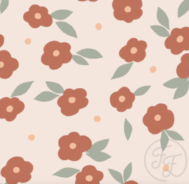 Family Fabrics - Flowers And Dots Chic Peach Muslin Crinkle