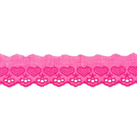 Broderie kantlint 50mm hartjes fuchsia