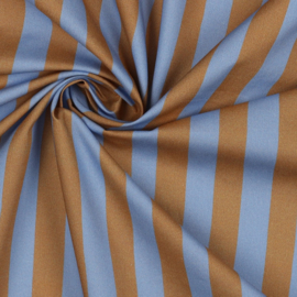 Katoen poplin stripes ochre/light blue