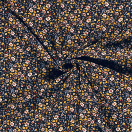 Viscose crêpe small flowers navy