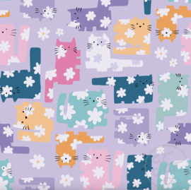 Family Fabrics - Coated Daisy Cats Jersey