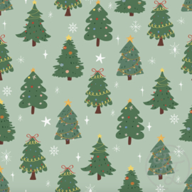 Family Fabrics - Christmas Trees In Opal French Terry