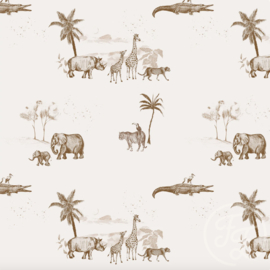 Family Fabrics - Coated Vintage Jungle Taupe Jersey