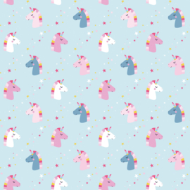 Katoen poplin unicorn blauw