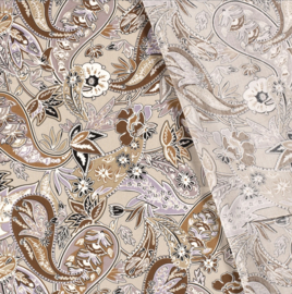 Viscose poplin paisley bloemen beige