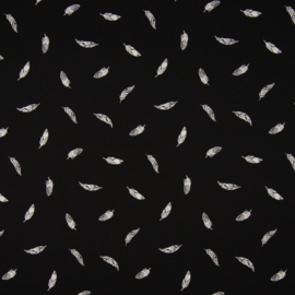 Katoen poplin zwart met witte veren