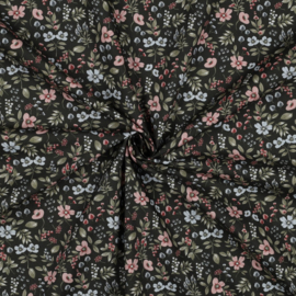 Katoen poplin small flowers army