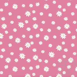 Family Fabrics - Daisies Pink Muslin Crinkle
