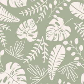 Tricot jungle leaves light olive