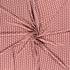 Viscose tricot oud-roze met witte stippen