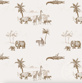 Family Fabrics - Vintage Jungle Taupe Muslin Crinkle