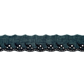 Broderie kantlint 42mm bloemetje navy