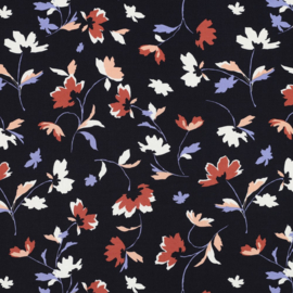 Viscose poplin stretch flowers navy