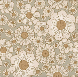 Family Fabrics - Coated Beach Flowers Green Jersey